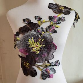 1pcs Beautiful Flower Large Water Soluble Embroideried Fabric National Trend Applique Patch Sew Clothes Accessories (Gray E)