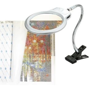 5D Diamond Painting Tools Magnifier LED Light with Clamp, Folding Design with 1 Glass Lens 4X & 6X Magnifier