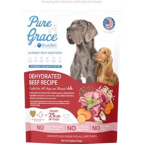 Pure Grace Dehydrated Dog Food, Complete and Balanced - Beef Recipe 6.6lbs (Makes 25lbs)