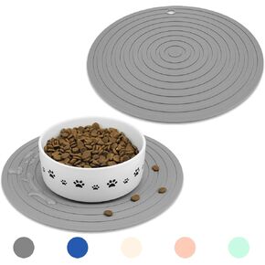 Pet Food Mat for Dog and Cat Placemat 2 Pcs, Mat for Prevent Food and Water Overflow, Suitable for Medium and Small Pet, Silicone, 9.5"* 9.5"