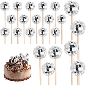 21Pcs Shiny Silver Disco Ball Cake Toppers - 3 Sizes Disco Ball Cake Decorations for Unique Cake & Cupcake Decorations, Silver