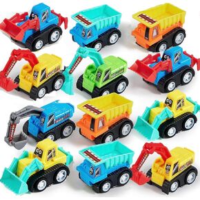 12 Pcs Mini Construction Car Toys for Kids Party Favors, Pull Back Vehicles Set, Goodie Bags Stuffers, Excavator Truck Tractor Easter Fillers for Girls Boys Classroom Prizes Child Play Set Gifts