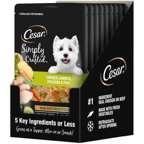 Cesar Simply Crafted Chicken, Carrots, Potatoes, & Peas Wet Dog Food Complement, 8.82 oz. Pouch (12 Count, Pack of 1)