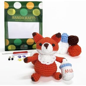Kitcroet Crochet Kits for Beginners, Starter Crochet Kit All-in-One Complete Crochet Kit Learn to Crochet Sets with Step by Step Video Tutorials for Adults - Baby Fox with Milk Bottle