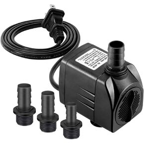 Submersible Pump 400GPH (1500L 25W) Ultra Quiet with Dry Burning Protection 6.5ft High Lift for Fountains, Hydroponics, Ponds, Aquariums & More……