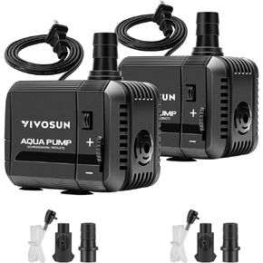 VIVOSUN 2-pack 210GPH Submersible Pump(800L/H, 8W), Ultra Quiet Water Pump with 3.3ft High Lift, Fountain Pump with 5ft Power Cord, 2 Nozzles for Fish Tank, Pond, Aquarium, Statuary, Hydroponics