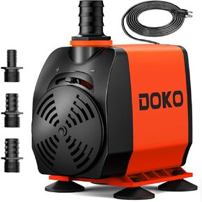 800GPH Submersible Water Pump, Fountain Water Pump with 6FT Power Cord and 3 Nozzles, 60W, Ultra Quiet Pond Pumps for Pond Aquarium Fountain Waterfall Fish Tank Hydroponic Statuary, Orange Black