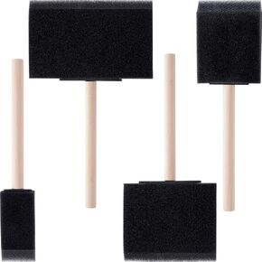 4pcs 4 Sizes Foam Paint Brushes, Sponge Paintbrushes with Wooden Handle, 1" 2" 3" 4" Sponge Brushes for Painting Staining Varnishes DIY Craft Projects- Black