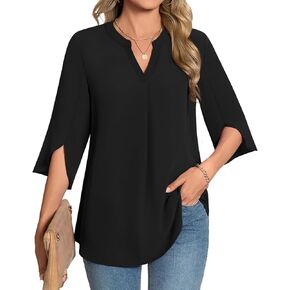 Womens Summer 3/4 Length Sleeve Tunic Tops Plus Size V-Neck Blouses for Women Dressy Casual