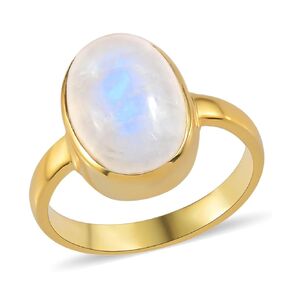 Phnx Moonstone Ring | 18 كيلو الذهب الحد الأدنى البيضاوي المقطوع قوس قزح. هدية Natural Gemate Gemstone ، مجوهرات عيد الحب (حجم 6)