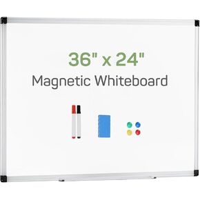 Magnetic Dry Erase White Board 36" x 24" for Home, School, Office, Sliver Aluminium Frame