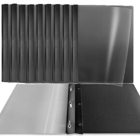 Binditek 10 Pack Clear Front Report Covers with 3 Prongs, Heavyduty, 100 Sheet Capacity, Plastic Report Folder with Black Back Covers, 3 Metal Prongs Fasteners, for Letter Size, Office Supplies