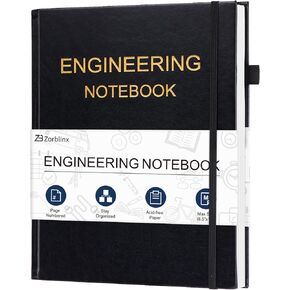 Engineering Notebook, Professional Engineering Paper Notebooks for Work 8.5" X 11", Student Lab Notebook with Grid Paper, Composition Graph Notebook for Engineer, Black