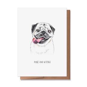 Wunderkid Pugs and Kisses Valentine's Day Card, Funny and Cute Dog Love Card Pun for Him Her Boyfriend Girlfriend (1 Single Card, Blank inside)