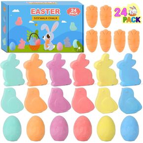SUPREME XMAS 24 Pack Easter Sidewalk Chalk Set with Easter Eggs Bunny Chicks Carrots Chalk for Kids Teens Boys Girls Toddlers Easter Basket Stuffers Gifts Fillers Party Favors Classroom Prizes