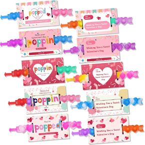 Valentines Day Cards for Kids School 30 Pcs Pop Bracelets Toys with Cards Heart Pop Bracelets Bubble for Kids School Classroom Prizes, Valentine's School Class Exchange Cards and Kids Party Favors