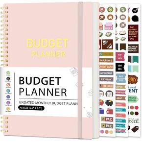 Budget Planner A5 Monthly Financial Organizer Planner with Expense Budget Book Expense Tracker Notebook Accounting Book to Manage Your Money Effectively, Start Anytime, 1 Year Use, Pink