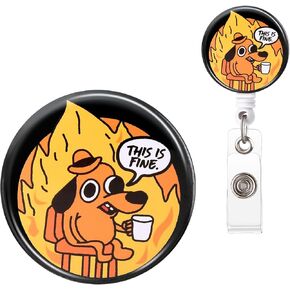 Badge Reel, Funny Badge Holder, Cute Badge Clip for Nurse, This is Fine Dog Retractable ID Badge Clips, Office Name Badge Accessories, Nursing Student Gifts