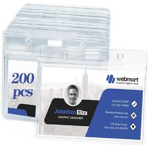 200 Pack Horizontal Badge Holder, Name tag ID Holder, Extra Thick Name Badge Holder with Resealable Zip（200 Pcs）