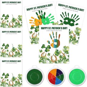 Motipuns 30 Pcs St. Patrick's Day Crafts with 3 Pcs Large Ink Pads Handprint Shamrock Craft St. Patrick's Day Games Irish Party Supplies Clover Cards