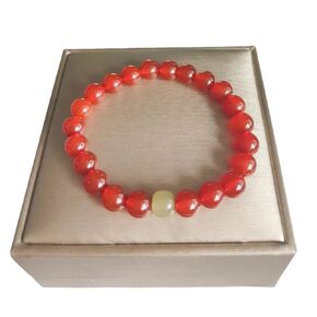 Green Jade Bracelet for Women, Natural Red agate Bracelet, 14K Gold Plated Beaded Stretch Bracelet, Lucky Jewelry Gift for Her