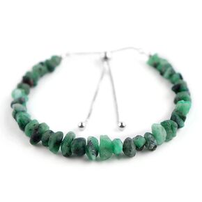 AA+ Natural Emerald Gemstones Beads Bolo Bracelet ، الحجارة الخشنة ، 925 الفضة الاسترليني ، مطلي بالروديوم ، بلورات الشفاء شقرا ، قد تكون الحجر ، شريط التمرير القابل للتعديل ، مجوهرات النساء ، هدايا يوم الأم.