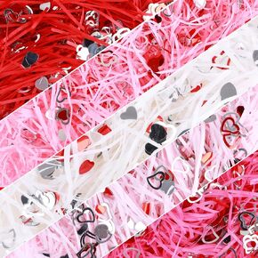 FOIMAS Valentine's Day Shreded Craft Paper Filler,11.6oz Red Pink Raffia Paper Grass with Heart Confetti for Gift Box Filler Basket Stuffer Valentine's Day Packaging Supply