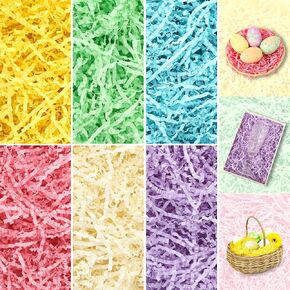 Jansun 1 LB Easter Grass Crinkle Cut Paper Large Pack 6 Colors Easter Shredded Paper for Gift Baskets Gift Box Filler Grass Stuffers for Gift Wrapping Party Decorations