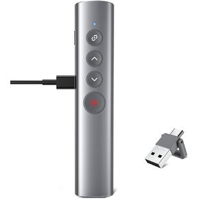 Presentation Clicker PowerPoint Presenter Remote: Rechargeable 2 in1 USB Type C PPT Slide Advancer with Red Light for Computer/Mac/Google Slides, Wireless Smart Board Clicker for Office, Classroom