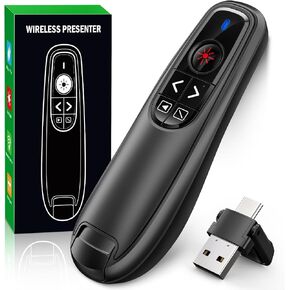 Presentation Clicker Wireless Presenter Remote Clicker, USB C PowerPoint Clicker for Presentation with Laser Pointer, RF 2.4GHz Computer Pointer Clicker Slide Advancer for Google Slides,Mac,Laptop
