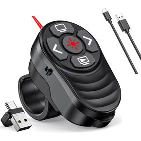 2 in 1 Presentation Clicker with Laser Pointer,Rechargeable Presentation Clicker Finger Ring Long Distance Powerpoint Clicker Remote Wireless Clicker Laser Pointer for Classroom Teacher Projector Mac