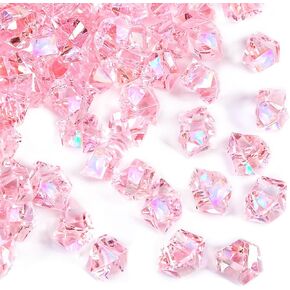 DomeStar Dazzling Pink Ice Rocks, 180PCS Holographic Acrylic Crushed Ice Sparkling Fake Diamonds Holographic Plastic Gems for Vases Fillers Table Scatter Decoration