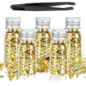 5Pcs Edible Gold Leaf, Gold Flakes Food Gold Leaf Cake Decoration Baking Gold Foil Chocolates Decor for Cooking Dessert Steak Decoration Crafts Painting Nail Arts Spa