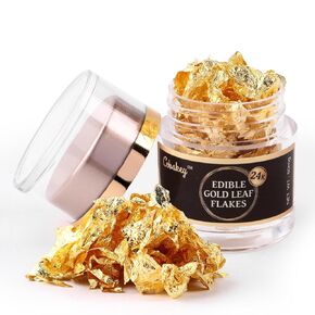 Cobakey Genuine Gold Flakes Edible for Cake Decoration (Cupcake, Chocolate, Steak, Drink & Cooking), 30mg Edible Gold Leaf Flakes with Edible Dust