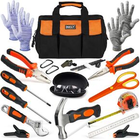 INCLY 24 PCS Kids Real Tool Set with Tool Bag, Boys Small Real Hand Tools Kit, Children Construction Learning Tools Hammer Screwdriver for Home DIY Building and Woodworking
