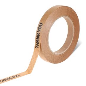 Thank You Brown Paper Packing Tape Sealing Tape Designer Kraft Paper Tape Stick Shopping Bag or Box of Bakes, Coffees, Gifts, Newspapers for Sealing Boxes, Gifts, 0.78" x 54.5 yd