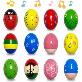 JoFAN 12 Pack Wooden Percussion Musical Shake Eggs Easter Egg Shakers for Kids Boys Girls Toddlers Easter Basket Stuffers Gifts