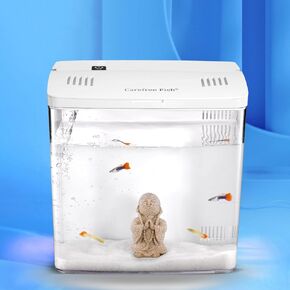 أسماك الهاوية 1.2Gallon White Fish Tank Office USB Small Betta Aquarium LED مع مرشح (تشمل الرمال وبوذا الصغيرة)
