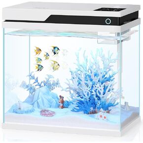 Pondon Smart Fish Tank 7 جالون ، مجموعة أسماك صغيرة من أسماك بيتا مع وحدة تغذية تلقائية ، خزان بيتا الزجاجي مع مرشح وضوء (7 جالال أبيض)