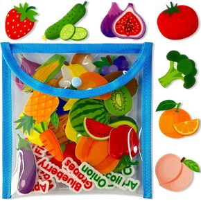 Felt Fruits and Vegetables Learning Pieces,62 Felt Board Pieces for Felt Flannel Board,Learn Common Fruits and Vegetables and Words for Kindergarten,Preschool,Toddlers