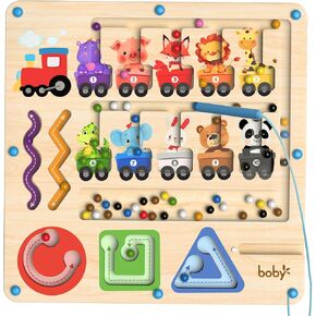 DRQ Magnetic Color and Number Maze - Wooden Color Matching Learning Counting Toddler Puzzle Board - Educational Fine Motor Skills Toys Montessori Toys for 3 4 5 Years Old, Animal Train