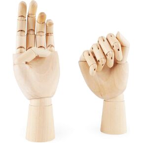 FUKQVOD 2 Pcs 10" Wooden Hand Model Flexible Moveable Fingers Manikin Hand Figure Both Left and Right Hand for Sketching Drawing Home Office Desk Posable Joints Kids Children Toys Gift 10 INCH