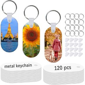 120 Pcs Metal Sublimation Keychain Blanks Bulk，Double Sided Sublimation Blanks Keychain Heat Transfer Keychain Blanks，Sublimation Ornament Blanks （Oval）