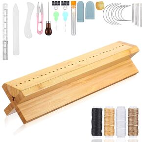 34 PCS Bamboo Book Cradle مع لوازم الكتب مجموعات أدوات ربط الكتب الكاملة مع AWL ، مجلد العظام ، مهد ، خيط مشمع ، إبرة ، مقاطع ورق الموثق لحرف البطاقة الورقية