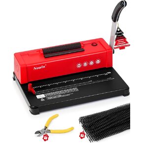 46-Hole Binding Machine Spiral Coil Binder Classic Red,DIY Book Binder Kits with Electric Coil Inserter,100pcs Comb Binding Spines,for Letter Size/A4/A5 School Office Home