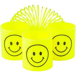 The Dreidel Company Smile Face Coil Spring, Bright Neon Yellow Happy Faces Magic Springy Toy for Kids, Party Favor, Birthday Parties, Carnival Prizes, Goody Bag Filler, 1.4" Inches (35MM) (12-Pack)