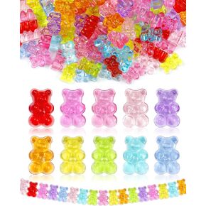 200pcs FIVEIZERO Clear Acrylic Bear Beads, Mixed Color Gummy Bear Beads for Bracelet, Necklace, and DIY Crafts, Cute Bear Charms for Jewelry Making
