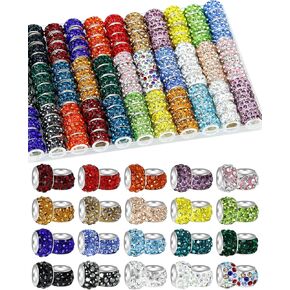 120PCS FIVEIZERO Rhinestone Large Hole Beads for Jewelry Making, 20 Colors Rhinestone European Beads Bulk Rhinestone Spacer Beads for Beadable Pens, DIY Crafts