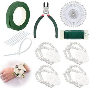 شريط الأزهار ومجموعة نوبة مع شريط زهري أخضر ، سلك الأزهار ، دبوس زهرة boutonniere ، قطع الأسلاك وعصابات معصم لؤلؤة مرنة لمستلزمات الباقة