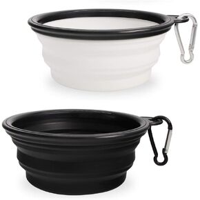 Dog Bowl Pet Collapsible Bowls,2 Pack Portable and Foldable Pet Travel Bowls Collapsable Dog Water Feeding Bowls Dish for Dogs Cats and Small Animals, (Small, Black+White)